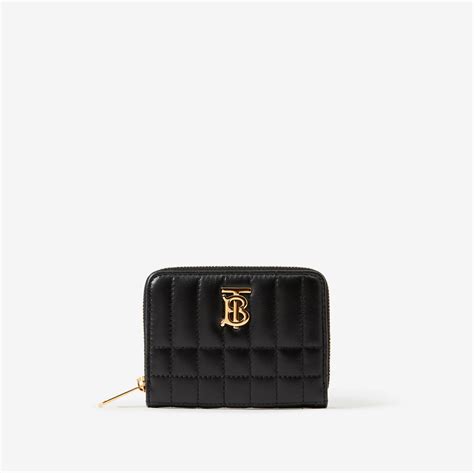 Quilted Leather Lola Zip Wallet in Black/light gold 